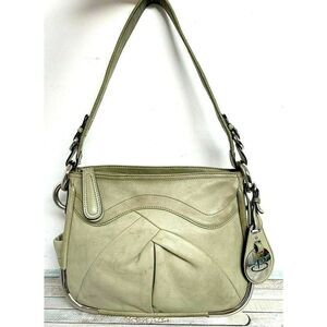 B. Makowsky SHABBY MOSS GREEN GENUINE LEATHER ZIP TOP HOBO SHOULDER BAG HANDBAG